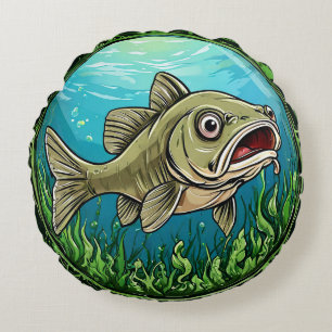 Fish in an Underwater Scene Round Cushion