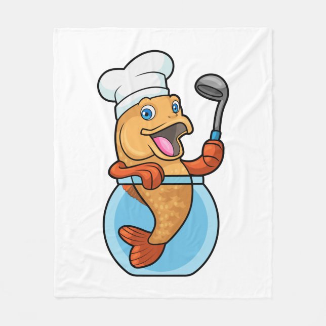 Fish in Glass as Cook with Soup spoon Fleece Blanket (Front)