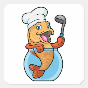 Fish in Glass as Cook with Soup spoon Square Sticker