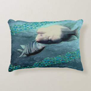 Fish in Green Sea Water Decorative Cushion