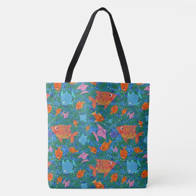 Fish in the Sea, Colourful, Fun Pattern Tote Bag (Front)