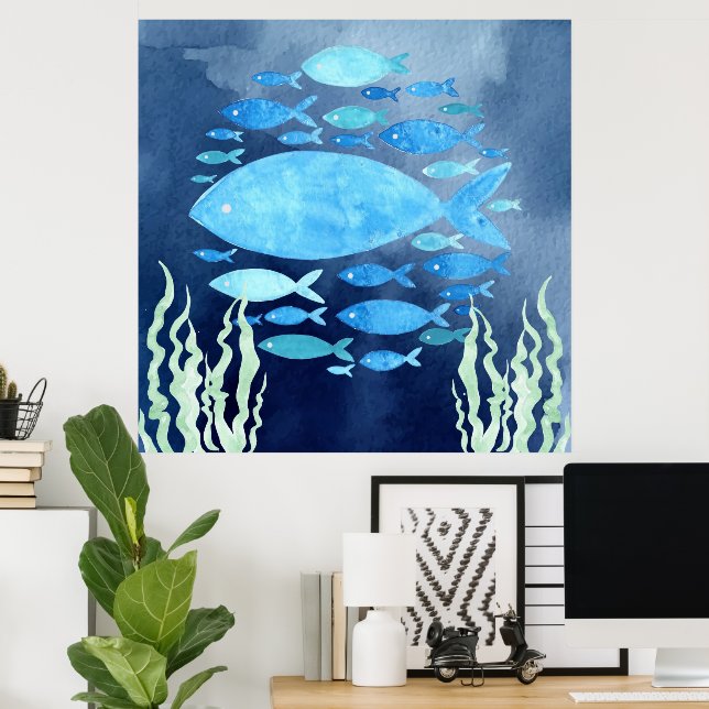Fish In The Sea Stretched Canvas Print (Home Office)