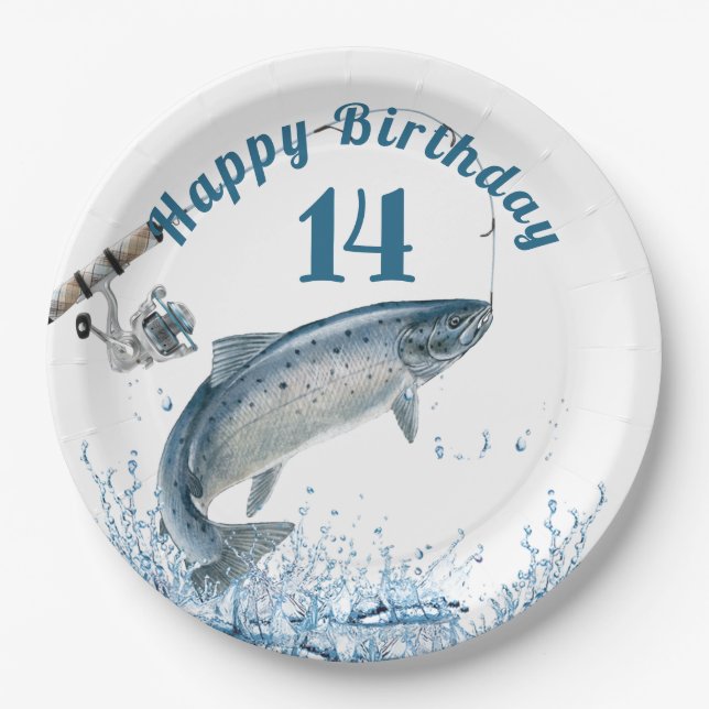Fish In Water 14th Birthday Party Paper Plate (Front)