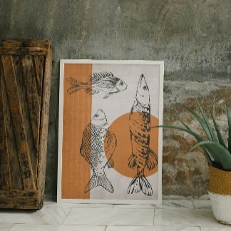Fish Ink Sketches Minimalist Flat  Poster