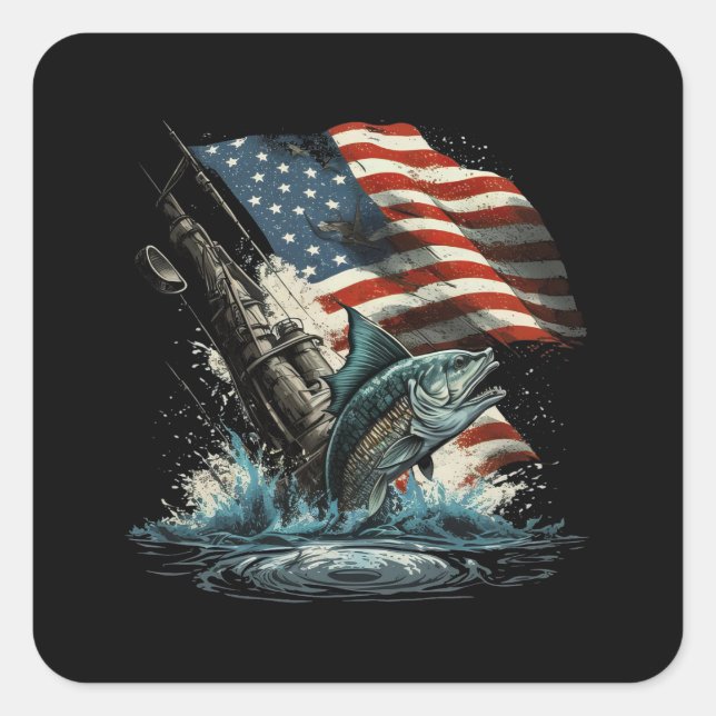fish-is-swimming-water-with-flag-gun square sticker (Front)
