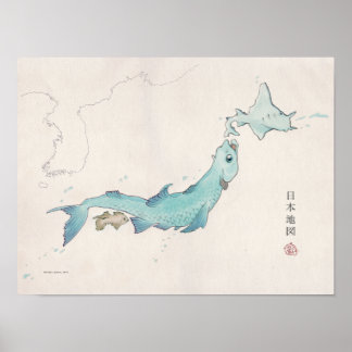 Fish Japan map (unlabeled) Poster