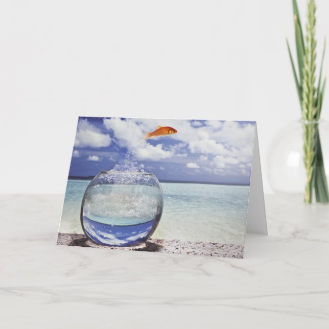 Fish jumping from fish tank card (Front)