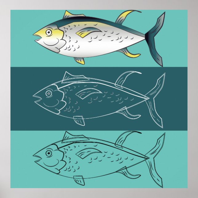 Fish Line Art Illustration Poster (Front)