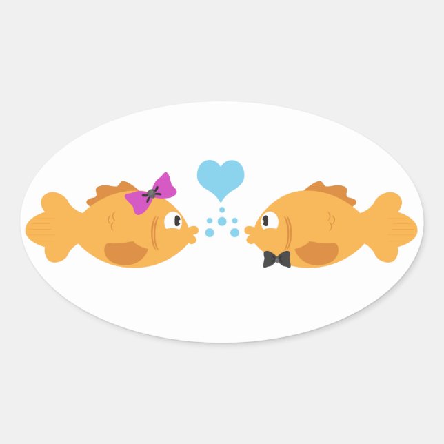 Fish Love Oval Sticker (Front)