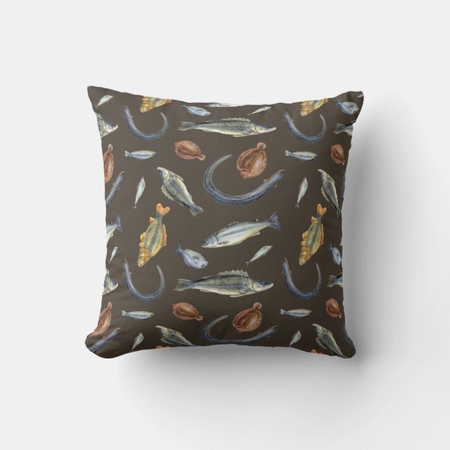 Fish Lover Two Designs Eel Salmon Flounder Carp Cushion (Front)