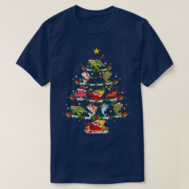 Fish Lover Xmas Lighting Matching Santa Fish Chris T-Shirt (Design Front)
