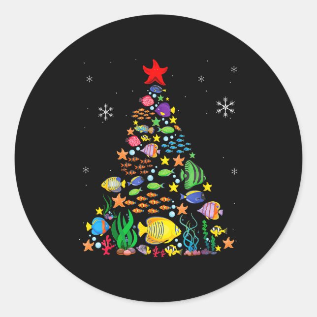 Fish Lovers Sea Beach Aquatic Christmas Tree Xmas  Classic Round Sticker (Front)