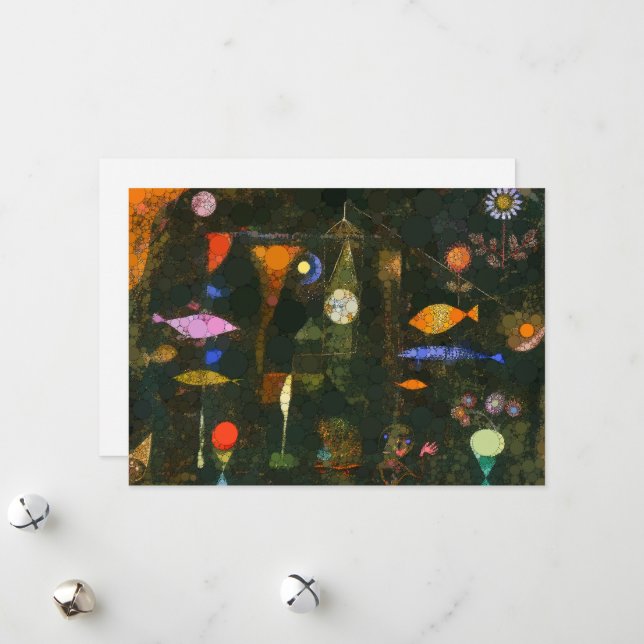 Fish Magic, Infinity Dots by After Paul Klee Holiday Card (Front/Back In Situ)