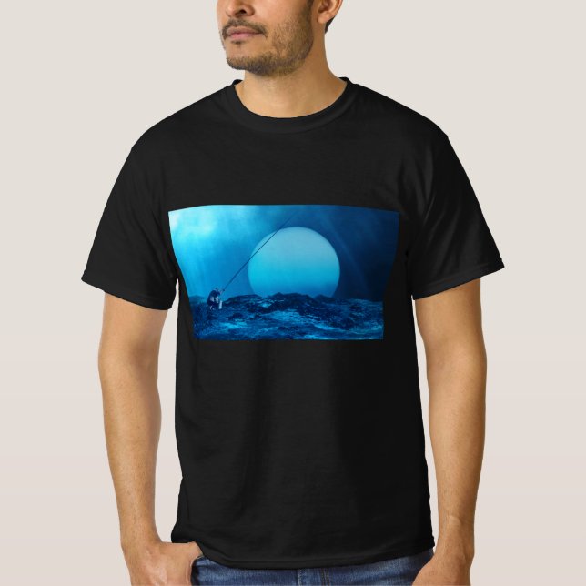   Fish man Angling for the full moon T-Shirt (Front)