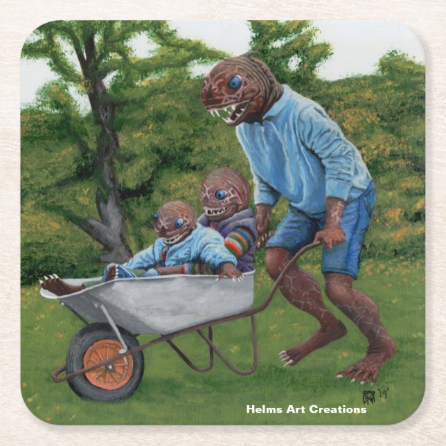 Fish Man Autumn Fun Fantasy Art Paper Coasters (Front)