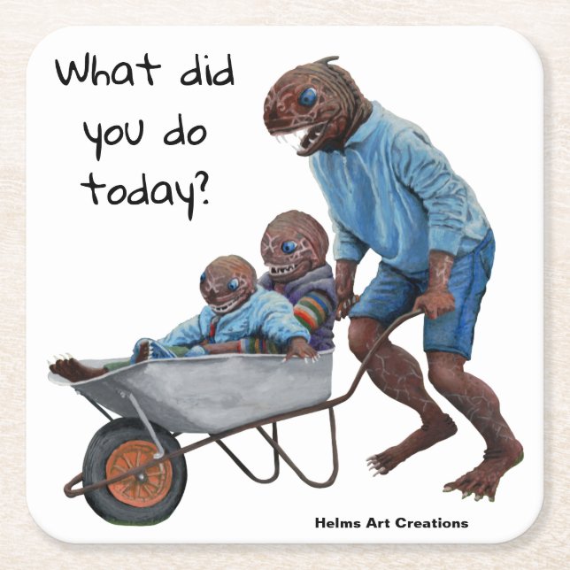 Fish Man Fall Fun Ride Fantasy Art Paper Coasters (Front)