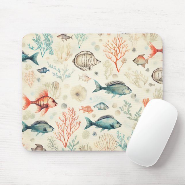 Fish Marine Life Coastal Ocean Coral Underwater Mouse Pad (With Mouse)