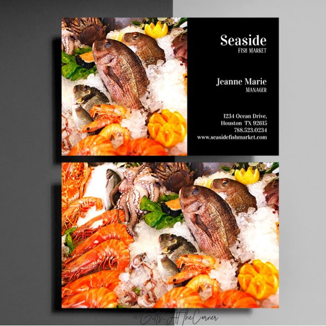 Fish Market In Black Background Business Card (Creator Uploaded)