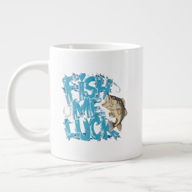 Fish Me Luck Graffiti Bass Art Large Coffee Mug (Left)