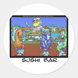 Fish Meet Markets AKA Sushi Bar Funny Gifts & Card Classic Round Sticker