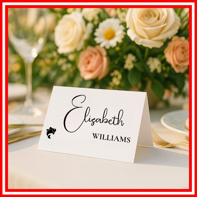 Fish Menu Modern Script Wedding Place Cards (Creator Uploaded)