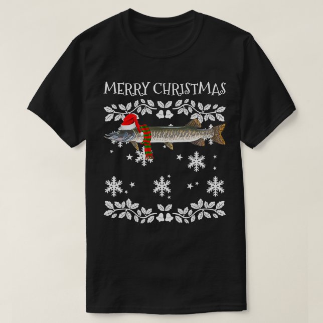 Fish Merry Christmas Ornament Musky Ugly Xmas  T-Shirt (Design Front)