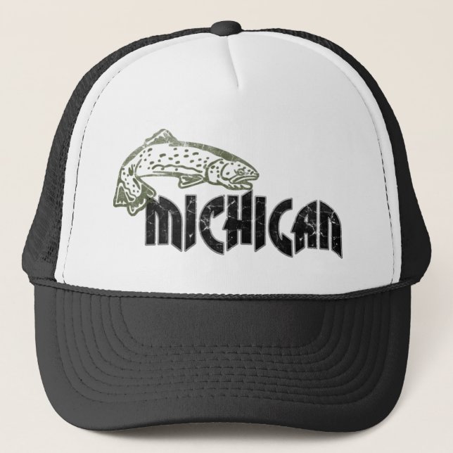 FISH MICHIGAN VINTAGE LOGO TRUCKER HAT (Front)