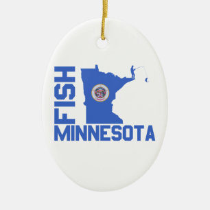 Fish Minnesota State Outline Ceramic Ornament
