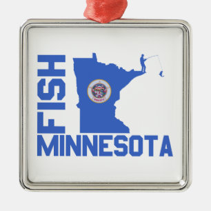 Fish Minnesota State Outline Metal Tree Decoration