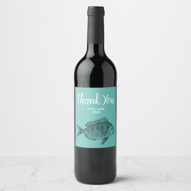 Fish modern thank you gift wine label (Front)