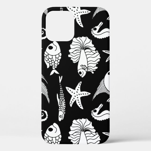Fish Motif: Black White Pattern. Case-Mate iPhone Case (Back)