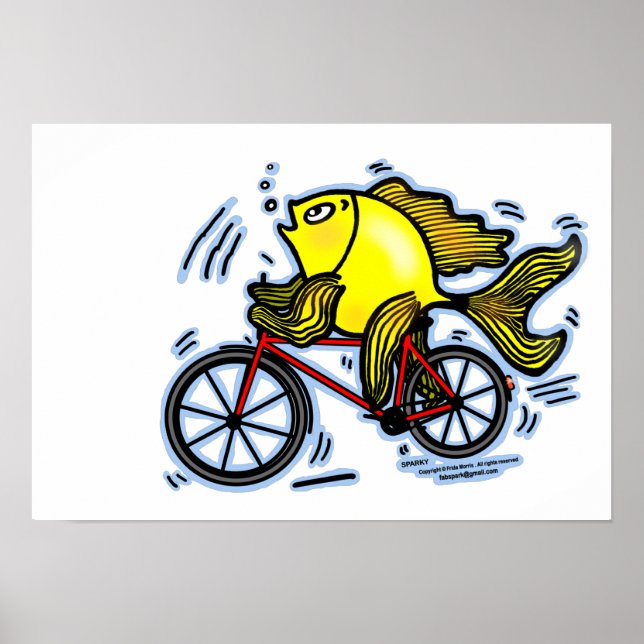 Fish need bicycle funny cartoon Poster (Front)