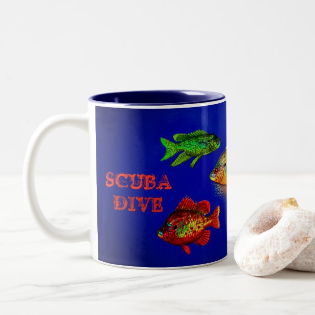 FISH. NIGHT DIVE. NEON FISH Two-Tone COFFEE MUG (With Donut)