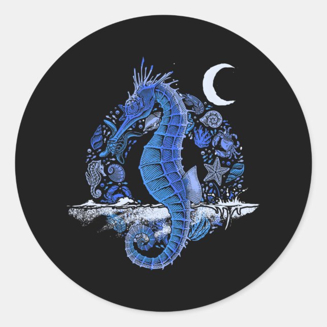 Fish Ocean Sea Creature Crescent Moon Underwater Classic Round Sticker (Front)