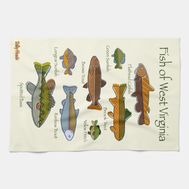 Fish of West Virginia, Kitchen Towel (Horizontal)
