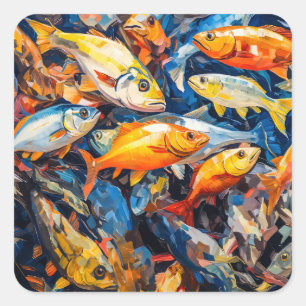Fish Oil Painting Square Sticker
