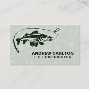 Fish on a Line   Fisher Theme Pattern Business Card