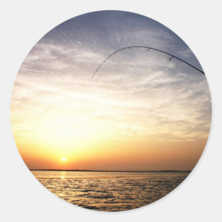 Fish on at Sunrise! Classic Round Sticker