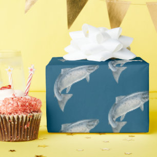 fish on blue wrapping paper