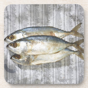 Fish on financial newspaper, elevated view coaster
