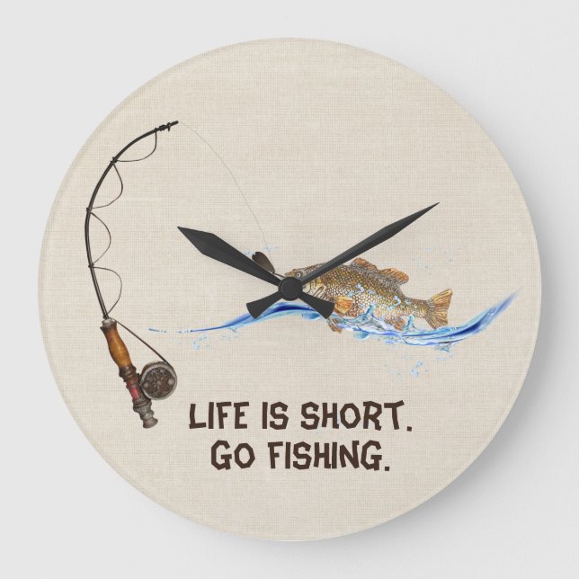 Fish On Fishing Pole Large Clock (Front)