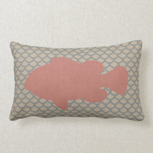 Fish on Scale Pattern in Coral Pink and Blue Lumbar Cushion