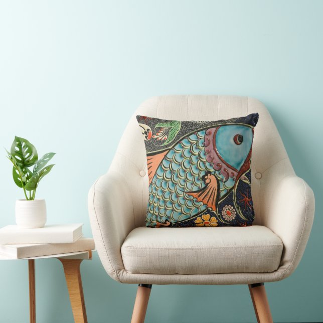 Fish painted vintage throwpillow  (Chair)