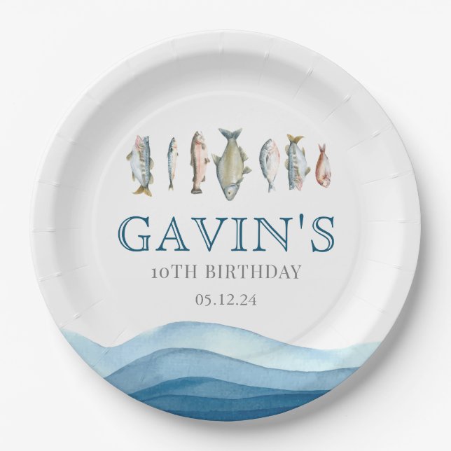 Fish paper plates, fish birthday decorations plate (Front)
