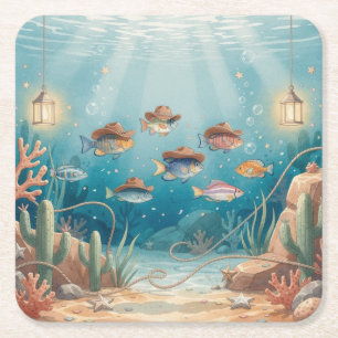 Fish Party Texas themed Square Paper Coaster