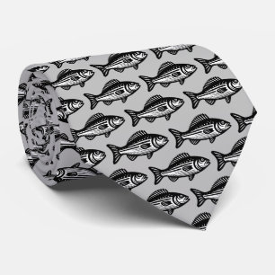 Fish Pattern - Black and White on Grey Tie