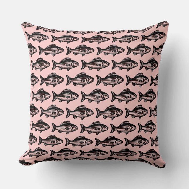 Fish Pattern - Black on Faded Green Cushion (Front)