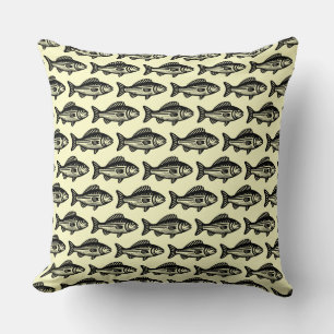 Fish Pattern - Black on Pale Yellow Cushion