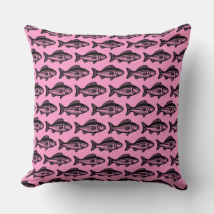 Fish Pattern - Black on Pink Cushion
