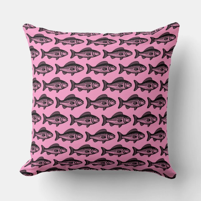 Fish Pattern - Black on Pink Cushion (Front)